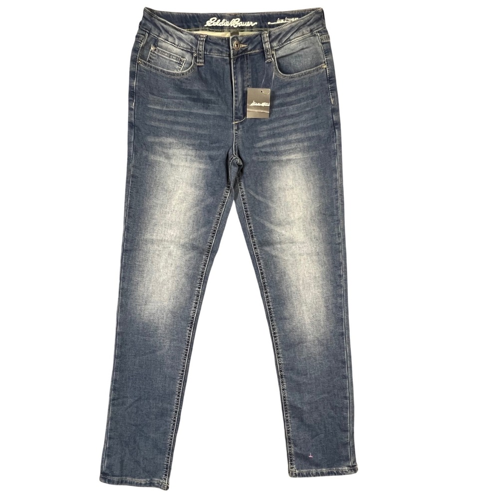 Eddie Bauer Flex Jeans Boys Size 16 Medium Indigo Slim Straight Adjustable Waist